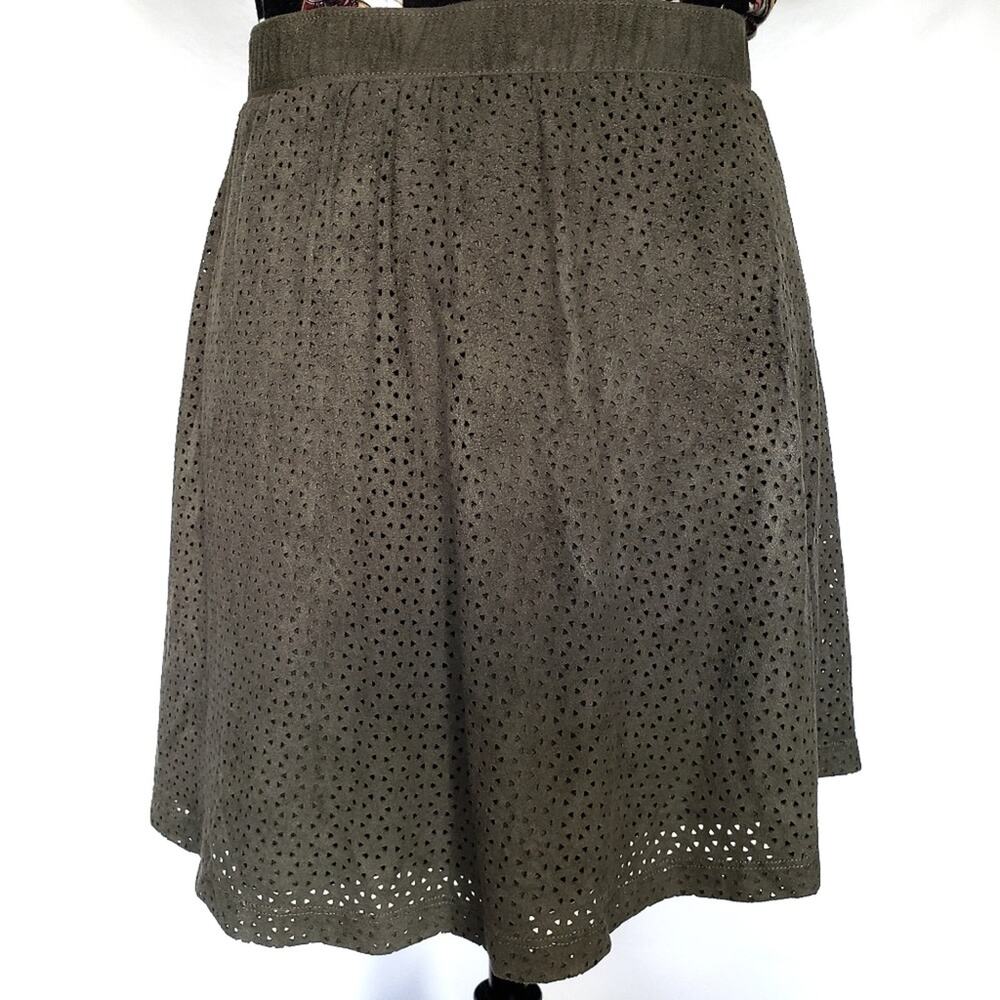 Candie's Womens Skirt Size M Skater Suede-Like Olive Green Cutout Goblincore